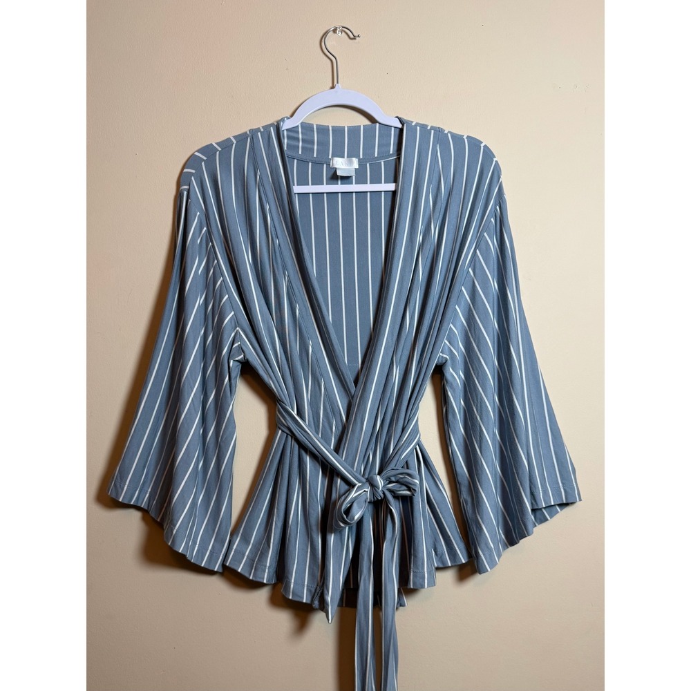 LAKE Pajamas DreamModal Kimono Top S Blue White Stripe Wrap Loungewear Sleepwear